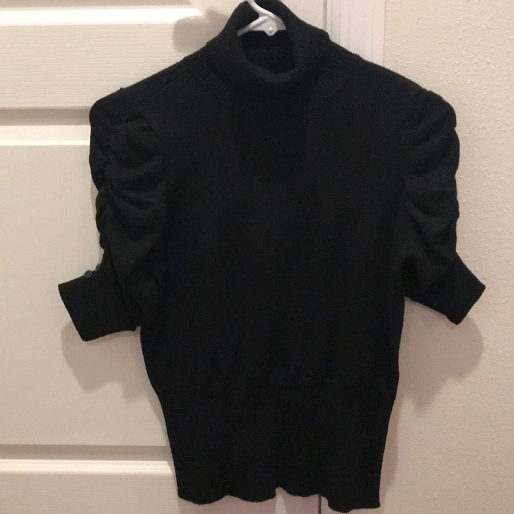 Black turtleneck sweater, 3/4 sleeve